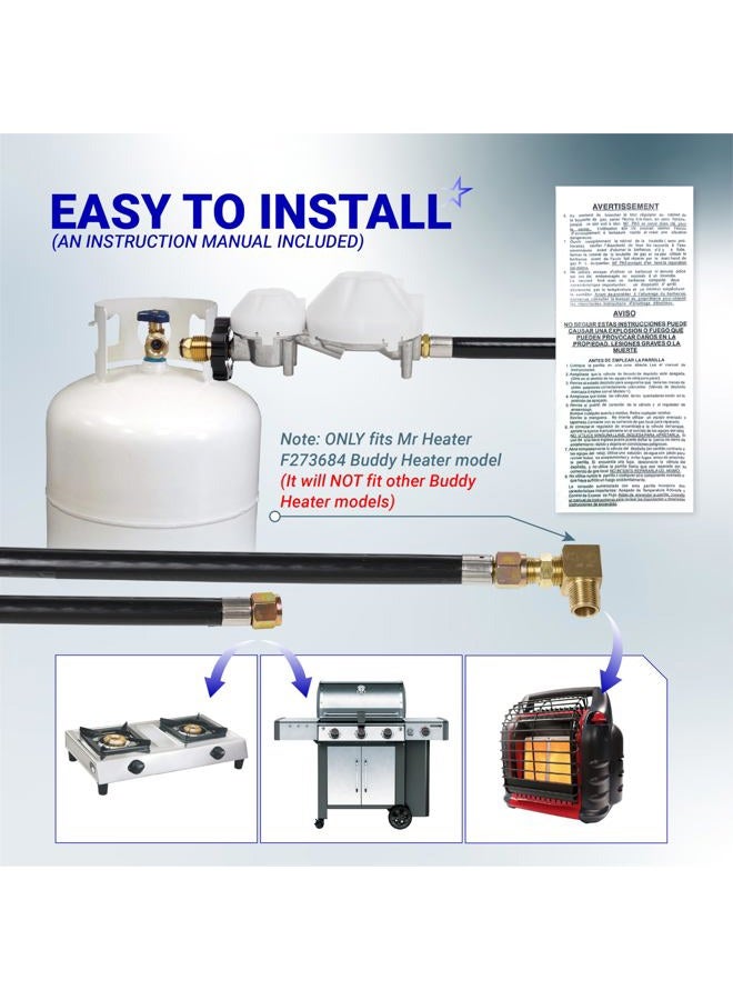 BlueStars 12 FT F273684 Propane Hose with Regulator for Mr Heater F273684 Buddy Heaters - Propane Hose F273684 for RV, Grill, Gas Stove, Gas Generator, 3/8in Female x 3/8in Male Street Elbow - Image 4