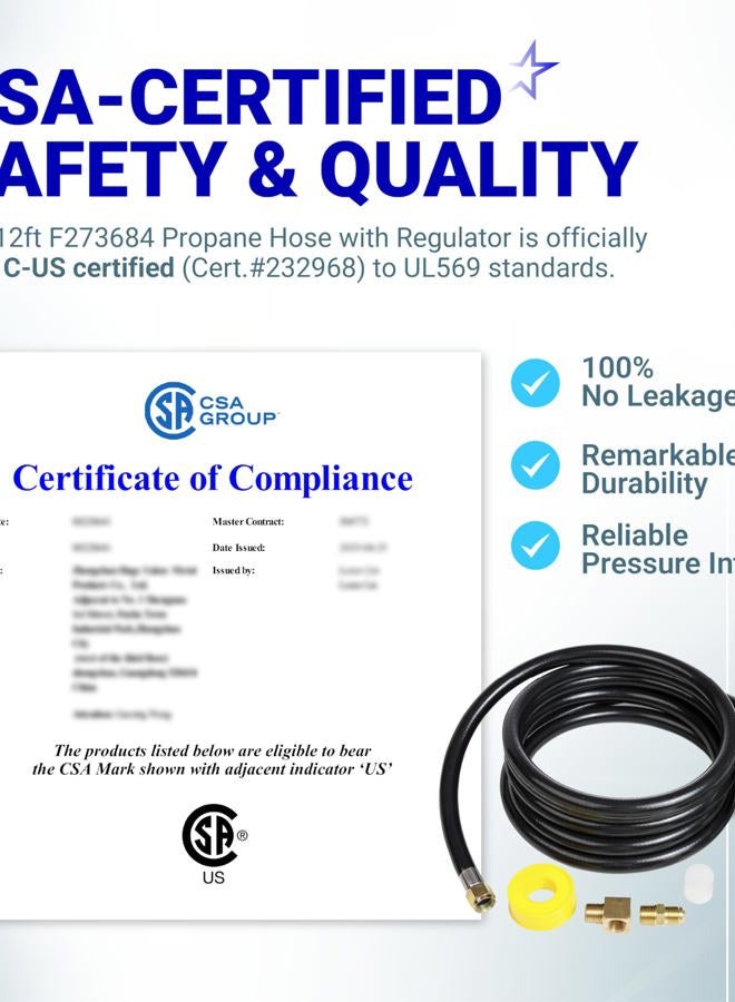 BlueStars 12 FT F273684 Propane Hose with Regulator for Mr Heater F273684 Buddy Heaters - Propane Hose F273684 for RV, Grill, Gas Stove, Gas Generator, 3/8in Female x 3/8in Male Street Elbow - Image 2