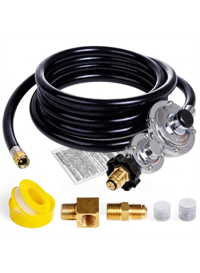 BlueStars 12 FT F273684 Propane Hose with Regulator for Mr Heater F273684 Buddy Heaters - Propane Hose F273684 for RV, Grill, Gas Stove, Gas Generator, 3/8in Female x 3/8in Male Street Elbow - Image 1