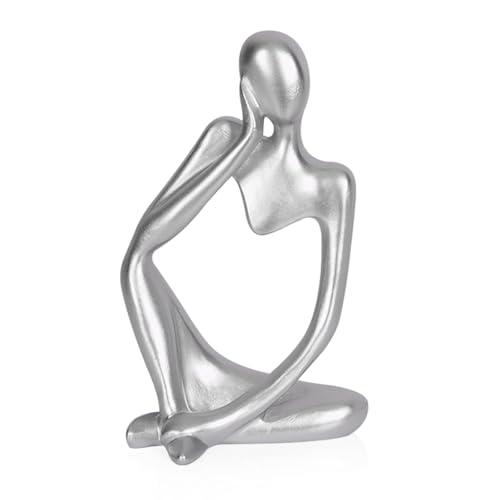 Ozzptuu Sandstone Resin Thinker Style Abstract Sculpture Statue Collectible Figurines Home Office Bookshelf Desktop Decor (Small Silver, Left) - Image 1