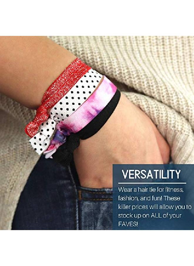 Kenz Laurenz Hair Ties 20 Elastics Ponytail Holder Set No Crease Ribbon Bands (Pink)  - Image 4