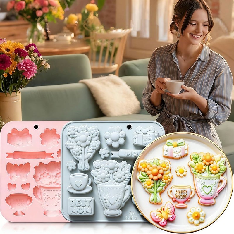 2 Pcs 3D Flower Silicone Mold Food Grade Fondant Cake Chocolate Candy Baking Tool For Cupcake Topper Soap Wax Polymer Clay Craft Non Stick Reusable Kitchen Supplies - Image 5