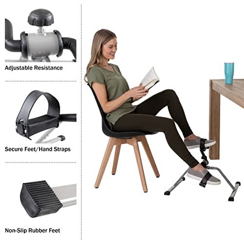 Wakeman Under-Desk Stationary Bike - Indoor Below-Desk Exercise Pedal Fitness Machine for Legs, Physical Therapy, and Calorie Burn by Wakeman (Black and Gray) - Image 4