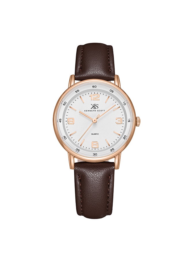 KENNETH SCOTT ساعة يد نسائية تناظرية بشكل دائري من البولي يوريثان K23540-RLDW - 33 مم - Image 1