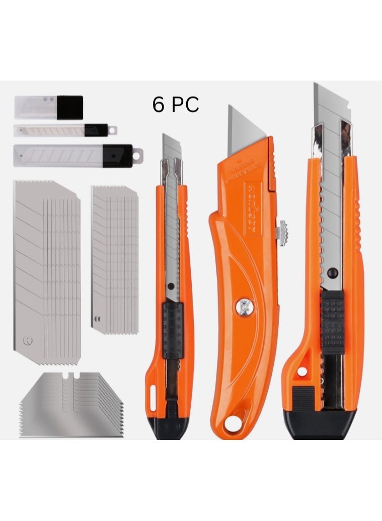THE ARTFUL BLEND 6-Piece Retractable Utility Knife Set with 30 SK5 Steel Replacement Blades – Heavy Duty Box Cutter Knives (9mm, 18mm & 19mm) – Snap-Off Razor Cutters for Cardboard, Carpet, Plastic, Crafts, Packaging & DIY - Image 1