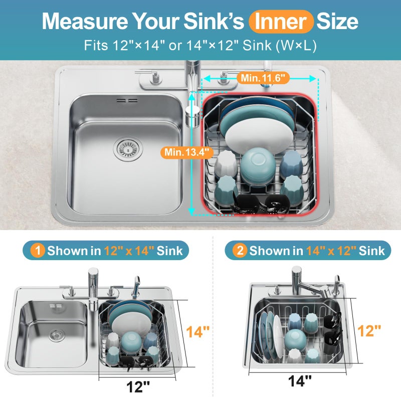 GSlife Small in Sink Dish Drying Rack - Stainless Steel Compact Dish Drainer for RV Kitchen Apartment Sink, Rust Resistant Inside Sink Rack, 1â€“2 Person Households, 11.6" W x 13.4" L, Silver - Image 2