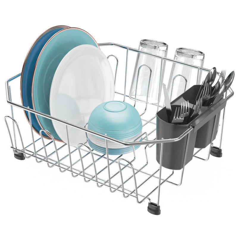 GSlife Small in Sink Dish Drying Rack - Stainless Steel Compact Dish Drainer for RV Kitchen Apartment Sink, Rust Resistant Inside Sink Rack, 1â€“2 Person Households, 11.6" W x 13.4" L, Silver - Image 1