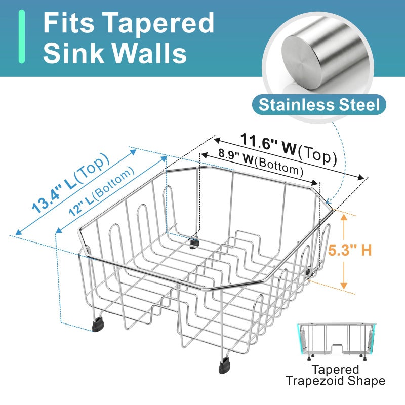 GSlife Small in Sink Dish Drying Rack - Stainless Steel Compact Dish Drainer for RV Kitchen Apartment Sink, Rust Resistant Inside Sink Rack, 1â€“2 Person Households, 11.6" W x 13.4" L, Silver - Image 4