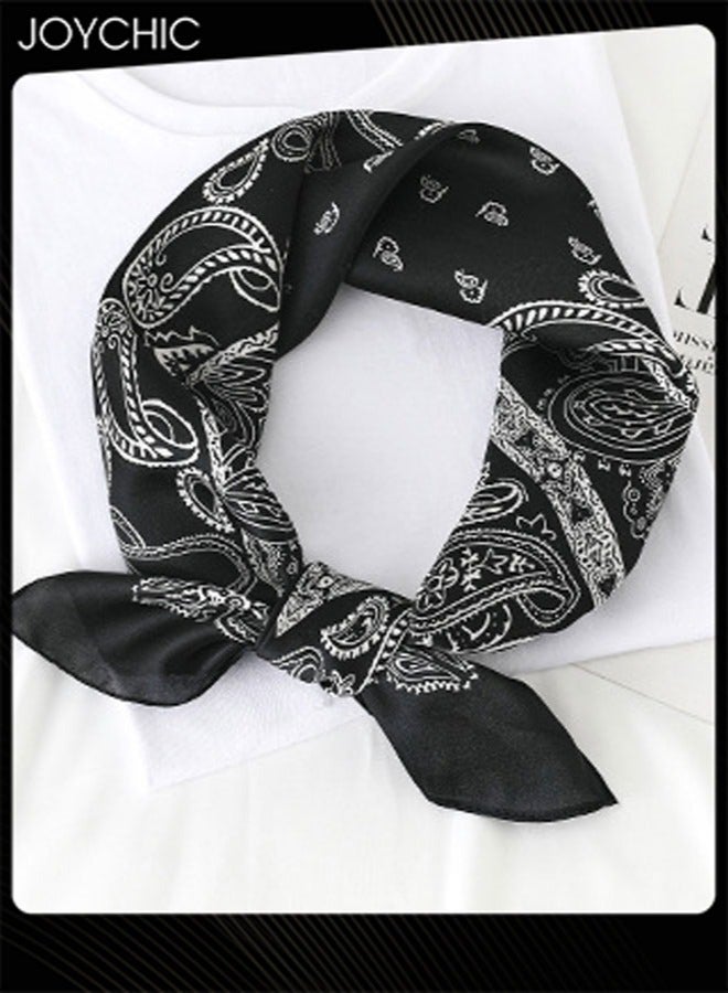Joychic Spring and Summer Women Classic Small Silk Scarf 70 Square Scarf Cashew Flower Printed Scarf Decorative Headscarf for Daily Use Black  - Image 4