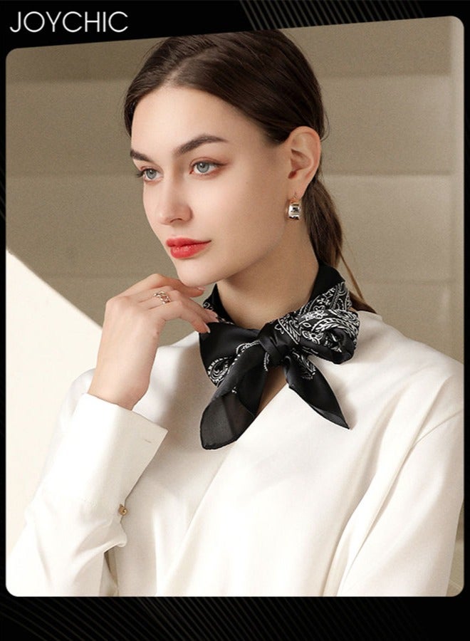 Joychic Spring and Summer Women Classic Small Silk Scarf 70 Square Scarf Cashew Flower Printed Scarf Decorative Headscarf for Daily Use Black  - Image 1