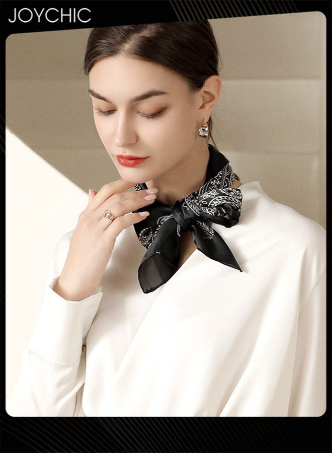Joychic Spring and Summer Women Classic Small Silk Scarf 70 Square Scarf Cashew Flower Printed Scarf Decorative Headscarf for Daily Use Black  - Image 2