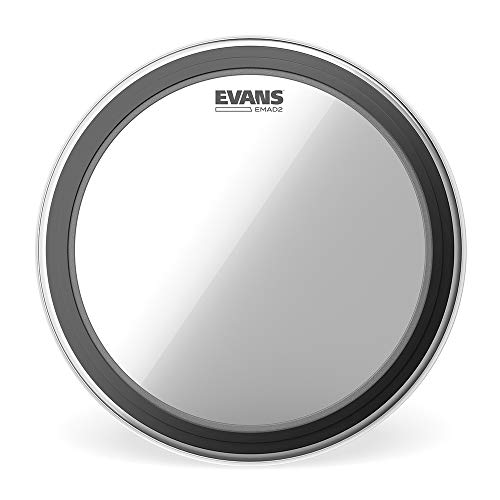 EVANS رأس طبلة الباس الشفاف إيفانز EMAD2، 20 بوصة - نظام تخميد قابل للتعديل مثبت خارجيًا يسمح للاعب بضبط الهجوم والتركيز - حلقتان من الرغوة للتخميد لخيارات الصوت - متعددة الاستخدامات لجميع أنواع الموسيقى - Image 1