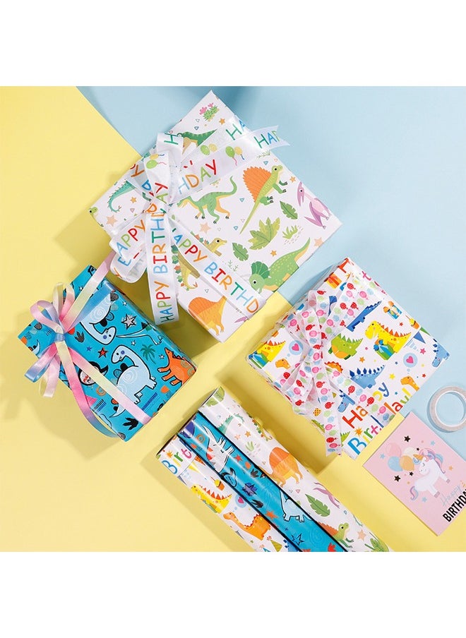 Zeemey Wrapping Paper Rolls - 3 Rolls 17” x 120” Happy Birthday Wrapping Paper Kids Wrapping Paper Rolls Boy Dinosaur Gift Wrap Paper Dinosaur Party Favor Happy Bday Wrap(43*300cm)  - Image 3