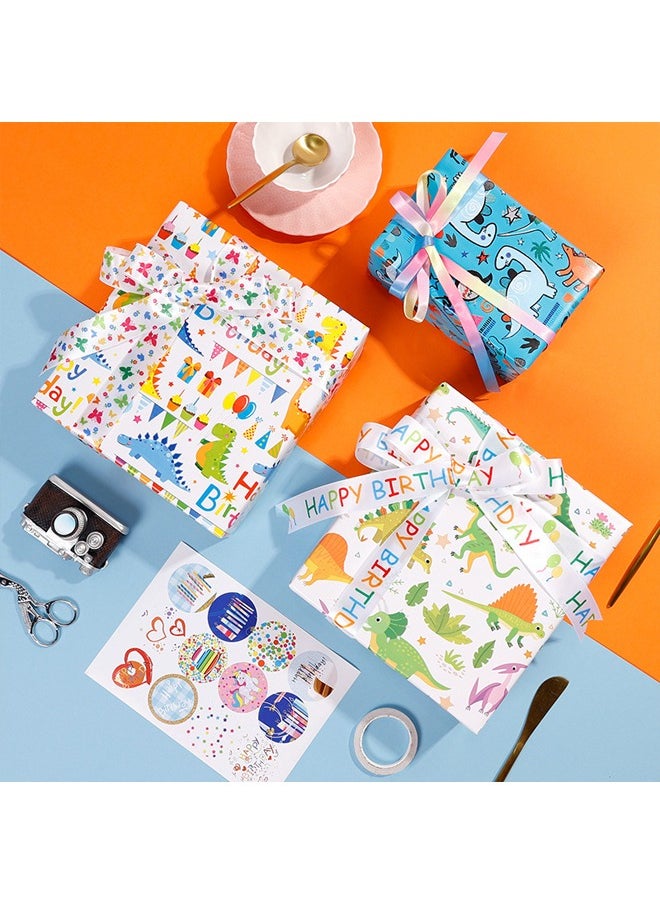 Zeemey Wrapping Paper Rolls - 3 Rolls 17” x 120” Happy Birthday Wrapping Paper Kids Wrapping Paper Rolls Boy Dinosaur Gift Wrap Paper Dinosaur Party Favor Happy Bday Wrap(43*300cm)  - Image 2