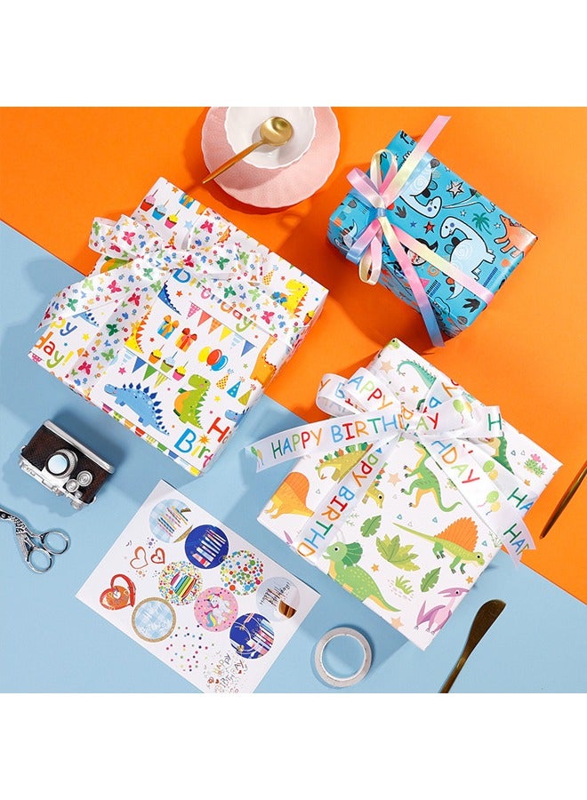 Zeemey Wrapping Paper Rolls - 3 Rolls 17” x 120” Happy Birthday Wrapping Paper Kids Wrapping Paper Rolls Boy Dinosaur Gift Wrap Paper Dinosaur Party Favor Happy Bday Wrap(43*300cm) - Image 1