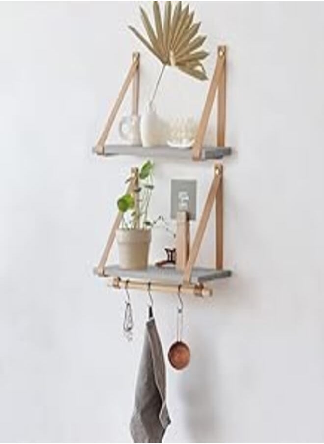 Home Gallery PU Biege Leather Strap Wall Floating Shelves 80X20 Gray 