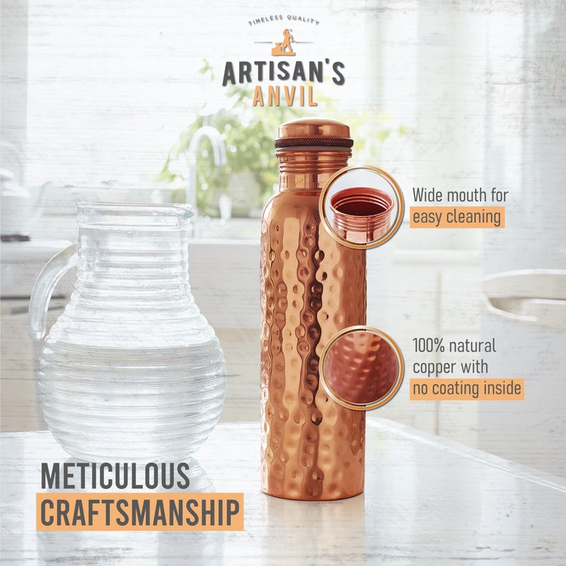 Artisan's Anvil Copper Water Bottle - 32oz - Versatile and Travel-Friendly Pure Copper Water Bottle â€“ Ayurvedic Copper Drinking Bottle for Women and Men â€“ Wide Mouth Design â€“ Carrying Canvas Bag - Image 3