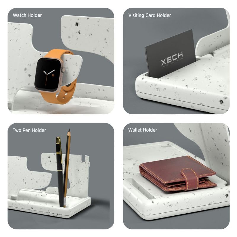 EO منظم مكتب قابل للطي – حامل أقلام، حامل رصاص، حامل هاتف، حامل محفظة وساعة، منظم متعدد الوظائف مدمج للدراسة، المكتب، وطاولة السرير، هدايا سانتا السرية (أبيض فلابي) - Image 4