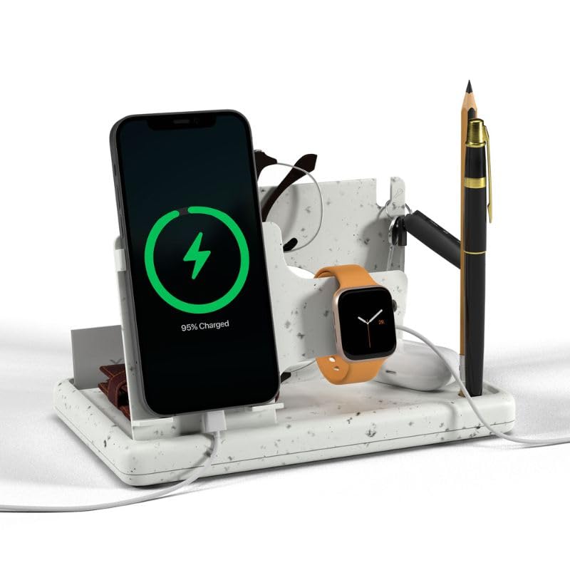 EO منظم مكتب قابل للطي – حامل أقلام، حامل رصاص، حامل هاتف، حامل محفظة وساعة، منظم متعدد الوظائف مدمج للدراسة، المكتب، وطاولة السرير، هدايا سانتا السرية (أبيض فلابي) - Image 1