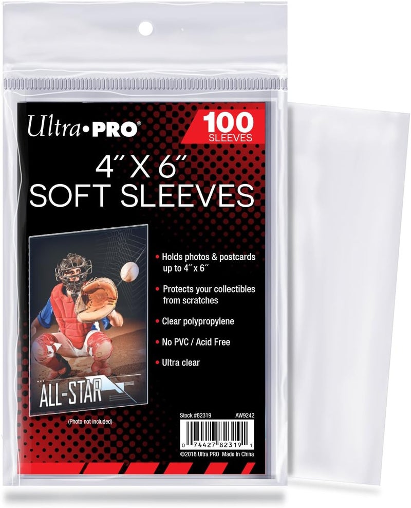 Ultra Pro 4" x 6" Soft Sleeves - 100 Pack for Photos and Postcards