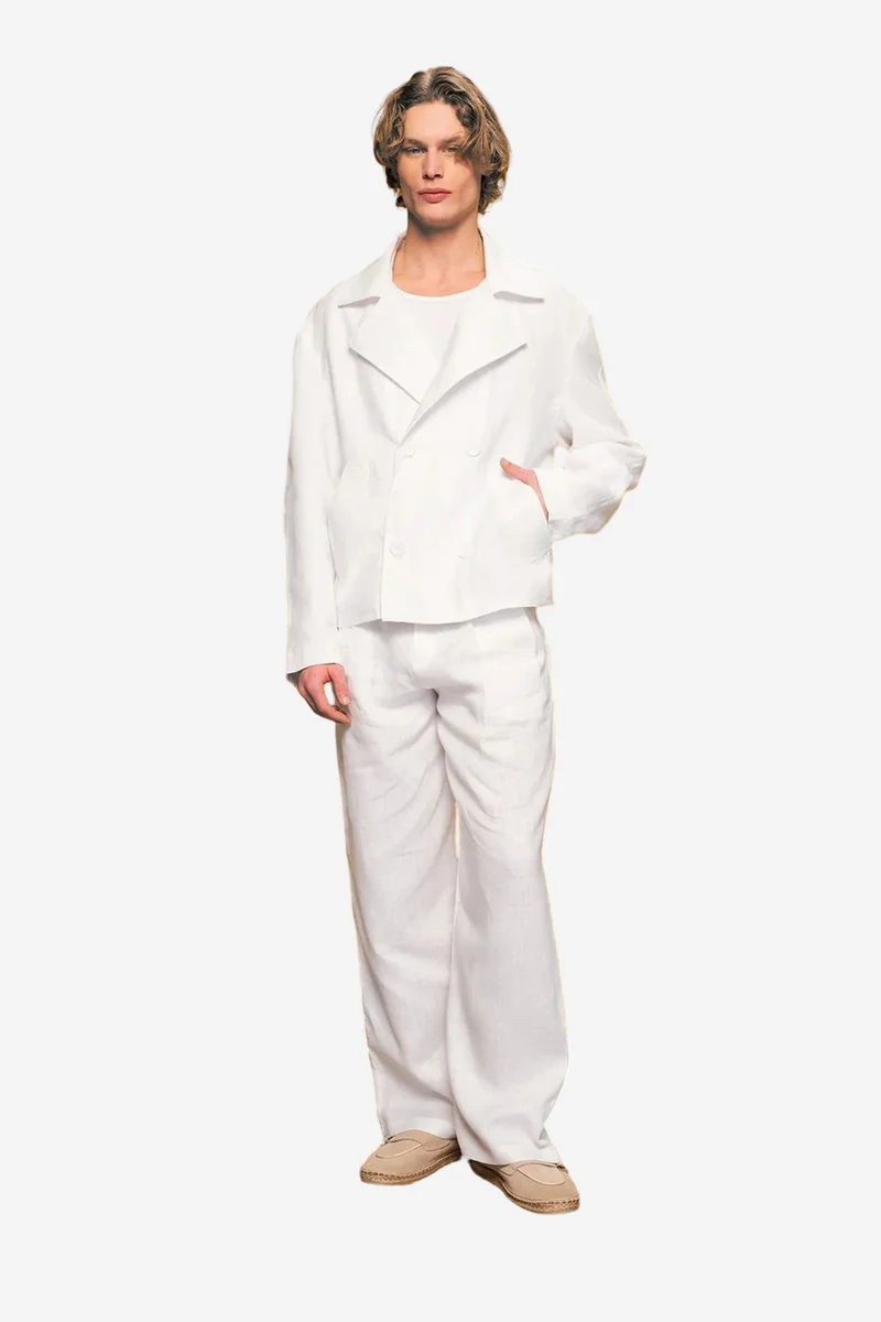 Giesto White GIESTO Shawl Collar Buttoned Linen Vest for Men | Best Price UAE