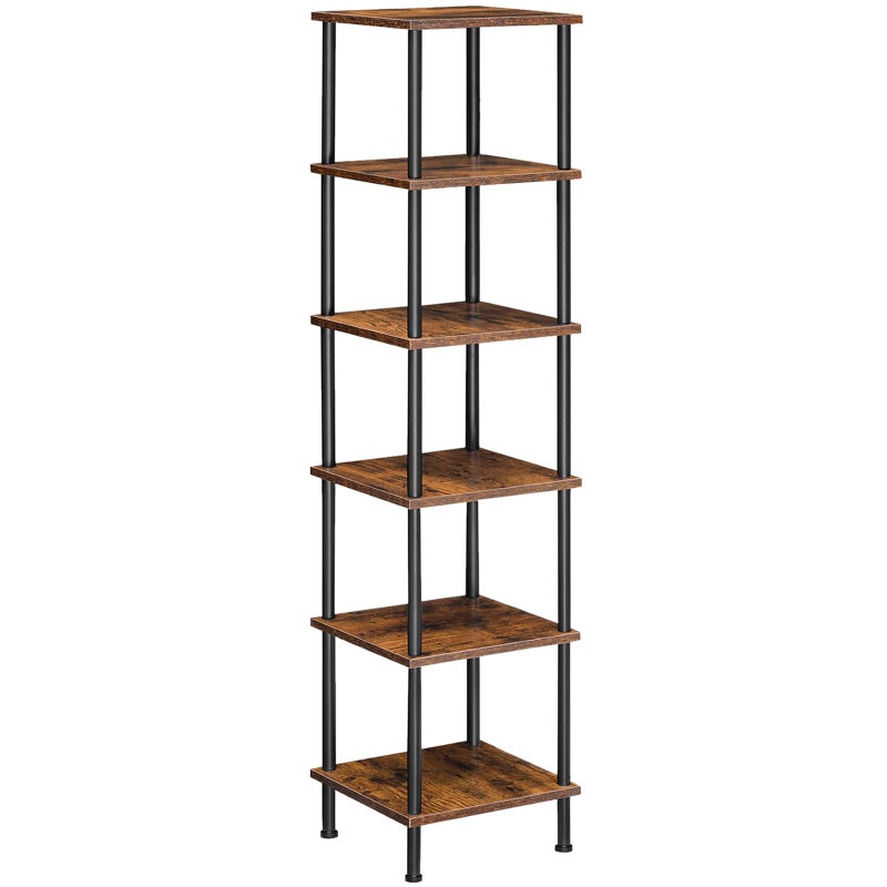 HOOBRO 6-Tier Corner Shelf, Corner Square Rack Display Shelf, Tall Storage Rack Plant Stand, Bookcase for Small Spaces, Living Room, Home Office, Kitchen, Rustic Brown and Black BF55CJ01 - Image 1