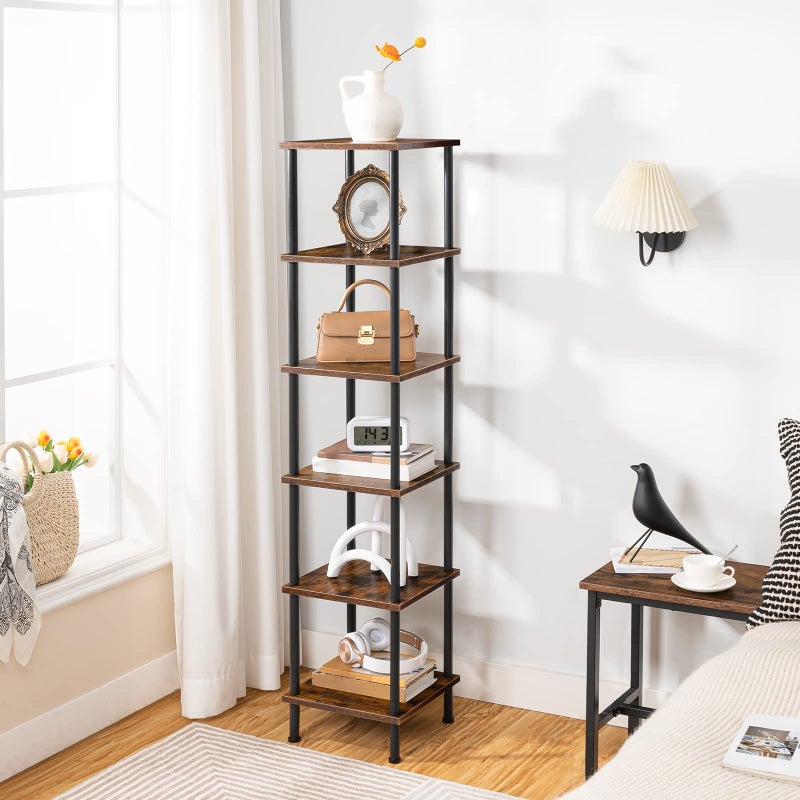 HOOBRO 6-Tier Corner Shelf, Corner Square Rack Display Shelf, Tall Storage Rack Plant Stand, Bookcase for Small Spaces, Living Room, Home Office, Kitchen, Rustic Brown and Black BF55CJ01 - Image 5