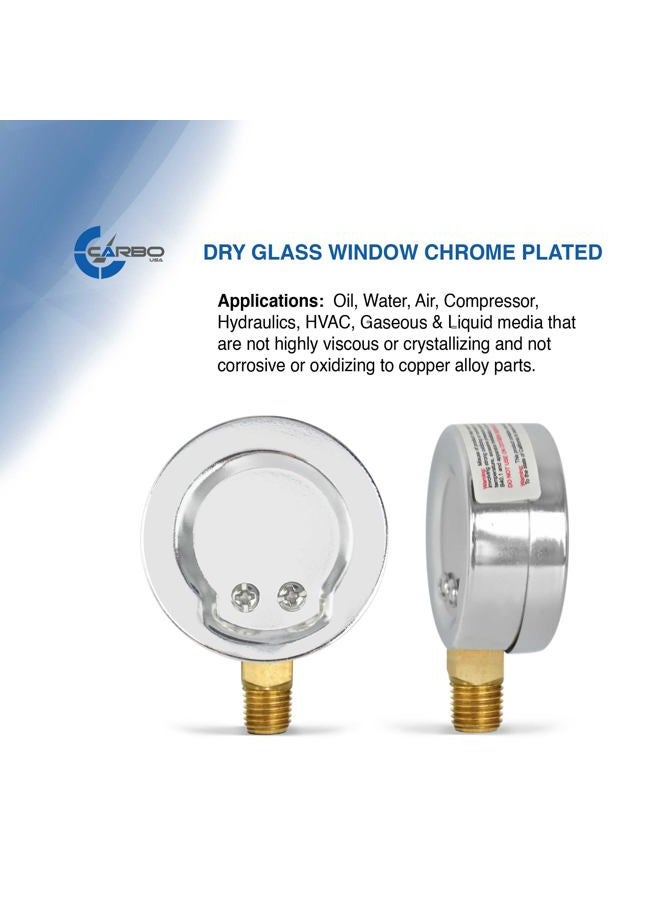 CARBO Instruments 2-1/2" Pressure Gauge, Chrome Plated Steel Case, Dry, 0-6000 psi/kPa, Lower Mount 1/4" NPT - Image 4