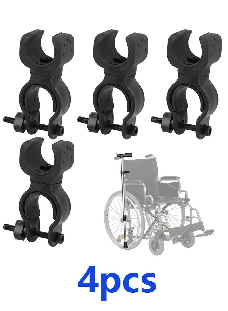 4 قطع حامل عصا أسود للمشاية، حامل عصا عالمي للعكازات، ملحقات كراسي متحركة، مناسب لمشاية روليتور وكراسي متحركة لكبار السن. - Image 1