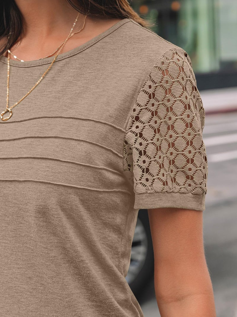 AUTOMET Short Sleeve Shirts for Women Summer Tops 2026 Spring Fashion Dressy Casual Outfits Lace Trendy Top Cute Work T Shirt Business Vacation Clothes Blouses Khaki S - Image 5