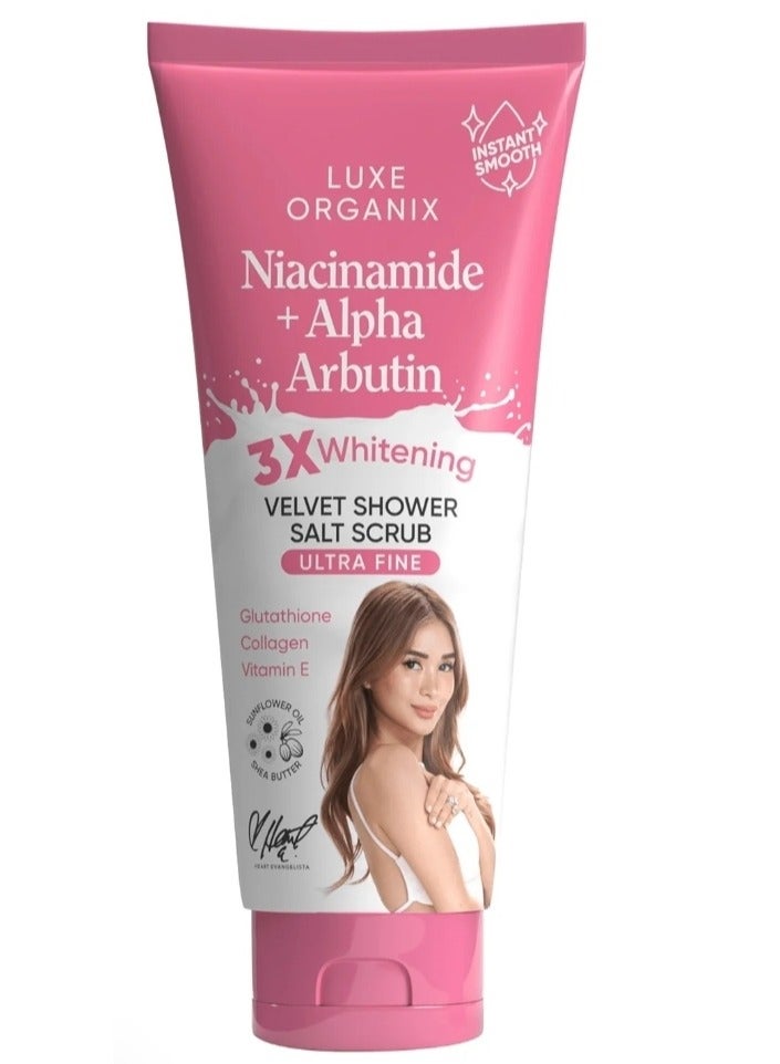 LUXE ORGANIX Luxe Organix Niacinamide + Alpha Arbutin 3x Whitening Velvet Shower Salt Scrub - 320g - Image 1