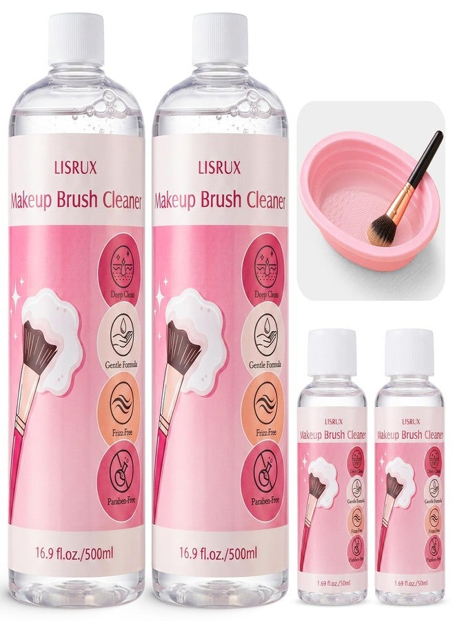 LISRUX Makeup Brush Cleaner, Make Up Brush Cleaner Cleanser, 37.18 Fl Oz (4 Bottles) With Cleaning Bowl, Makeup Cleaner for Brushes, Sponges and Puffs, Gentle Deep Clean Brush Shampoo, Vegan & Cruelty-Free - Image 1