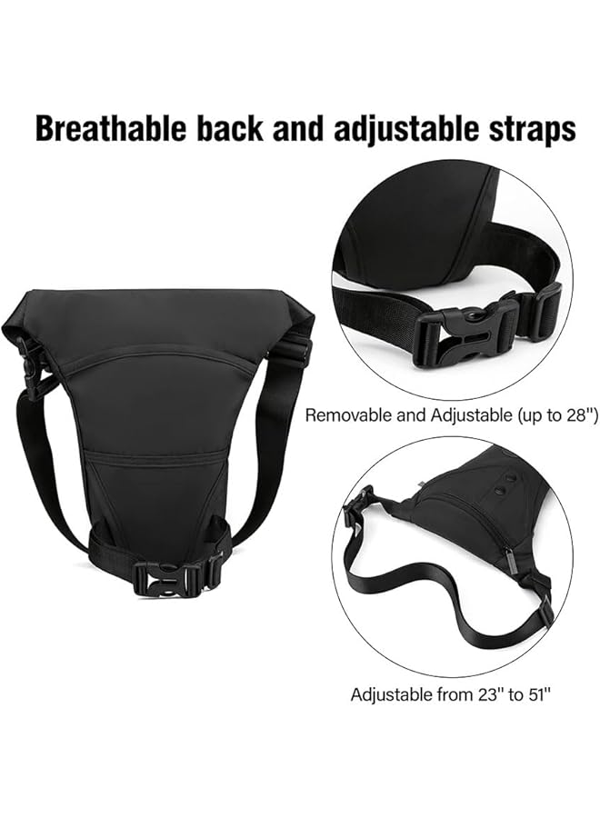 X spring Drop Leg Bag for Men Black Waterproof Tear resistant Motorcycle Thigh Bag Large Capacity Crossbody Backpack Adjustable Waist Pack Shoulder Sling Pack for Camping Cycling - Image 2