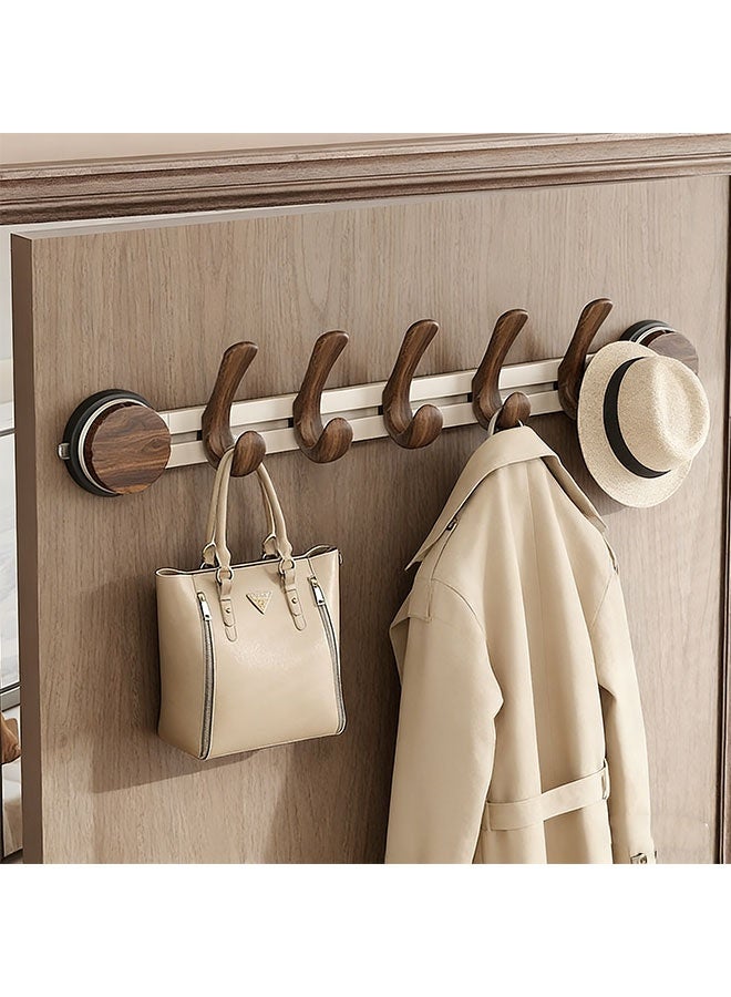 Slidable Suction Cup Coat Rack, Adjustable Wall Mounted Coat Rack with Hooks, No-Drill Wood Grain Aluminum Towel Rack, Behind Door Hanger, No Drill Metal Storage Organizer, Customizable Spacing Wall Hook Rack for Bathroom, Bedroom, Kitchen, RV, Entryway Modern Farmhouse Decor(White, 5 Hook) - Image 1