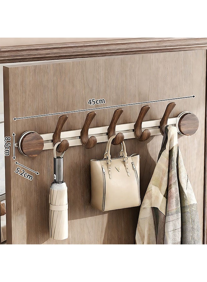 Slidable Suction Cup Coat Rack, Adjustable Wall Mounted Coat Rack with Hooks, No-Drill Wood Grain Aluminum Towel Rack, Behind Door Hanger, No Drill Metal Storage Organizer, Customizable Spacing Wall Hook Rack for Bathroom, Bedroom, Kitchen, RV, Entryway Modern Farmhouse Decor(White, 5 Hook) - Image 2