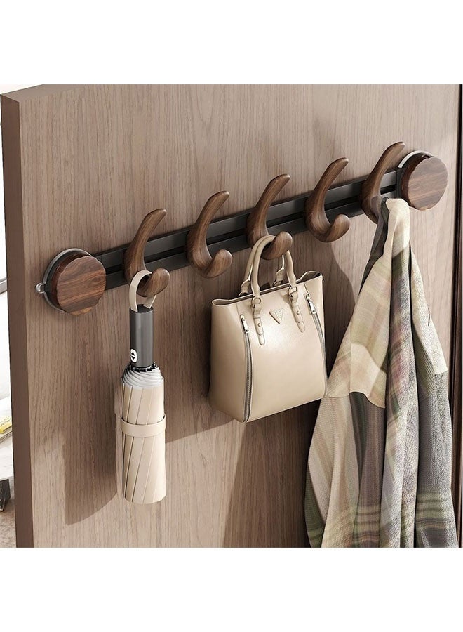 Slidable Suction Cup Coat Rack, Adjustable Wall Mounted Coat Rack with Hooks, No-Drill Wood Grain Aluminum Towel Rack, Behind Door Hanger, No Drill Metal Storage Organizer, Customizable Spacing Wall Hook Rack for Bathroom, Bedroom, Kitchen, RV, Entryway Modern Farmhouse Decor(White, 5 Hook) - Image 4