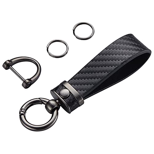 DEKEWEI Carbon Fiber Style Car Keychain Microfiber Leather Key Chain Universal Key Chains for Key Fobs for Men and Women 360 Degree Rotatable with AntiLost DRing Black - Image 1