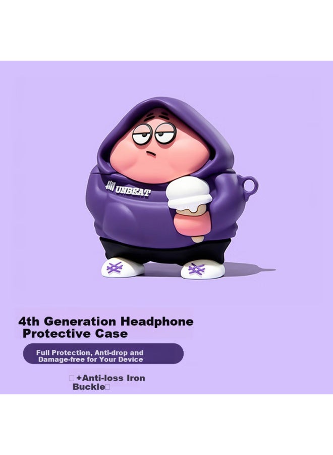 Inkaida Yingkaida Airpods 4 واقي حماية Apple Earphone Protective Case واقي سماعة بلوتوث لاسلكية Anti-drop Creative Anti-slip Shell صندوق تخزين Purple Hoodie Star - Image 2