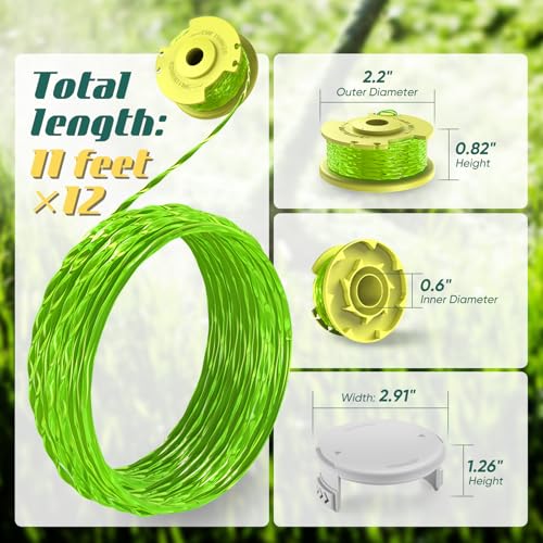 Bessport Trimmer String (AC80RL3) for Ryobi One Plus+,Replacement 0.080-inch Trimmer String Compatible with Ryobi 18V,24V,40V Trimmers (12 Spool, 3 Trimmer Cap) - Image 4