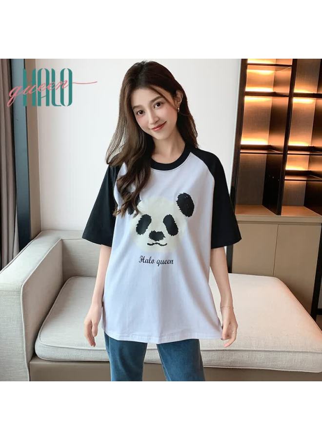 HALOQUEEN Halo Queen Women's Short Sleeve T-shirt Cute Panda Print Raglan Sleeve Comfortable Loose Summer Thin Top H143t1413 - Image 3