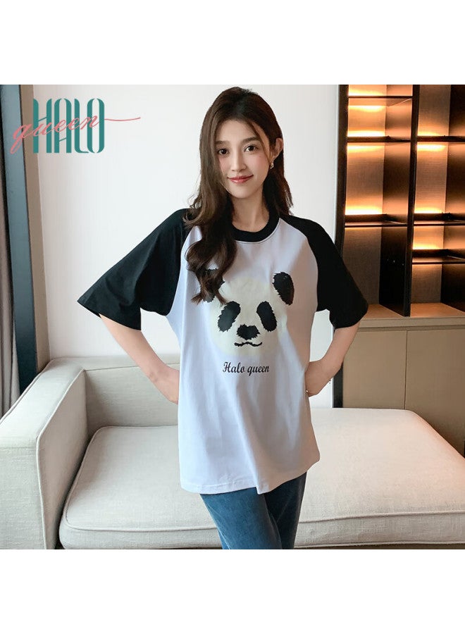 HALOQUEEN Halo Queen Women's Short Sleeve T-shirt Cute Panda Print Raglan Sleeve Comfortable Loose Summer Thin Top H143t1413 - Image 4