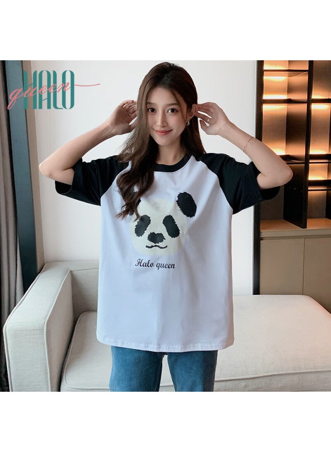 HALOQUEEN Halo Queen Women's Short Sleeve T-shirt Cute Panda Print Raglan Sleeve Comfortable Loose Summer Thin Top H143t1413 - Image 2