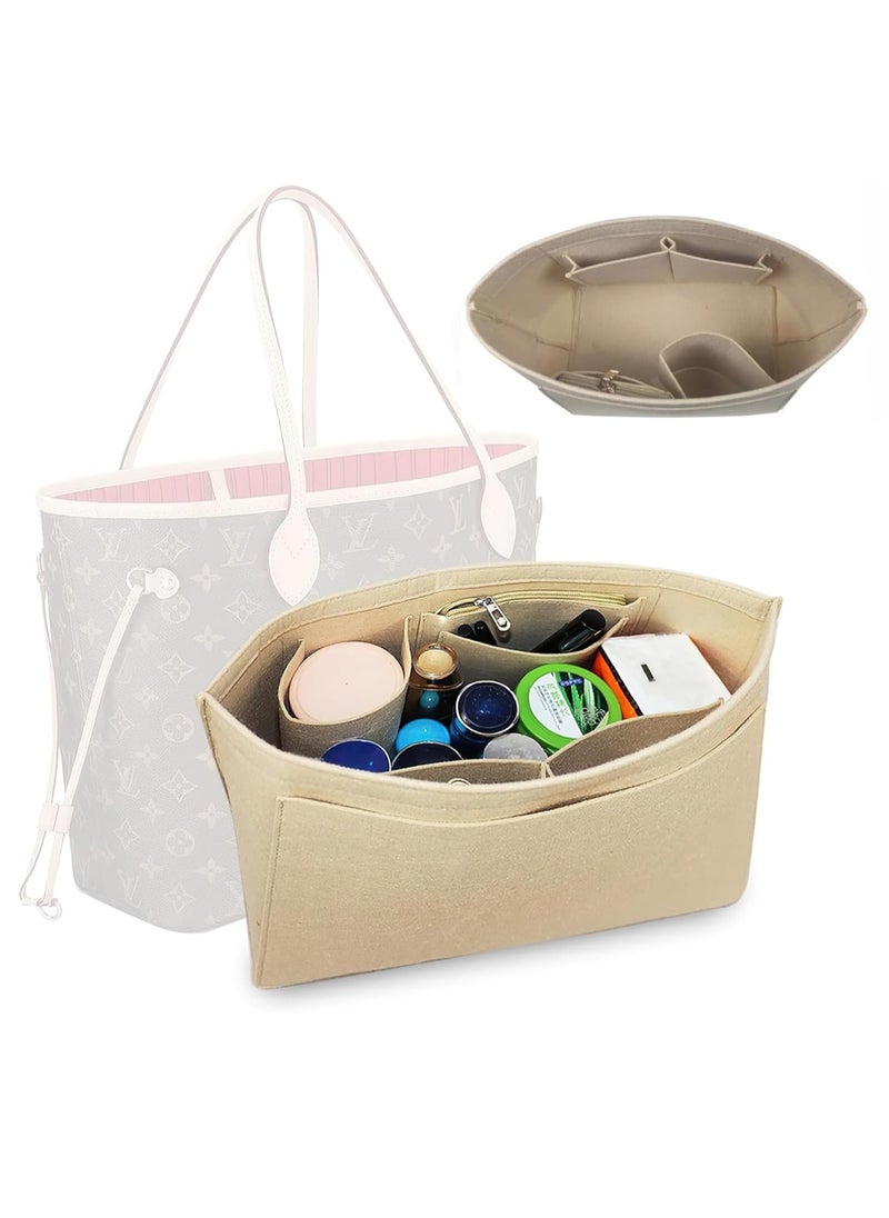 ESSEN Tote Bag Organizer Insert Large Multi-Pocket Felt Bag Organizer Insert Handbag Base Shaper with Zipper for Handbag Purse Travel Bags – Beige Large  - Image 1