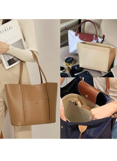 ESSEN Tote Bag Organizer Insert Large Multi-Pocket Felt Bag Organizer Insert Handbag Base Shaper with Zipper for Handbag Purse Travel Bags – Beige Large  - Image 5