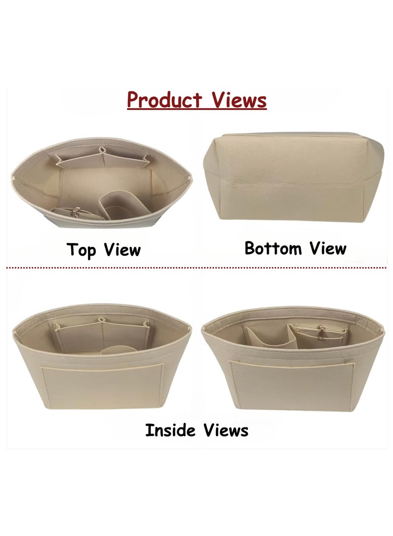 Tote Bag Organizer Insert Large Multi-Pocket Felt Bag Organizer Insert Handbag Base Shaper with Zipper for Handbag Purse Travel Bags – Beige Large