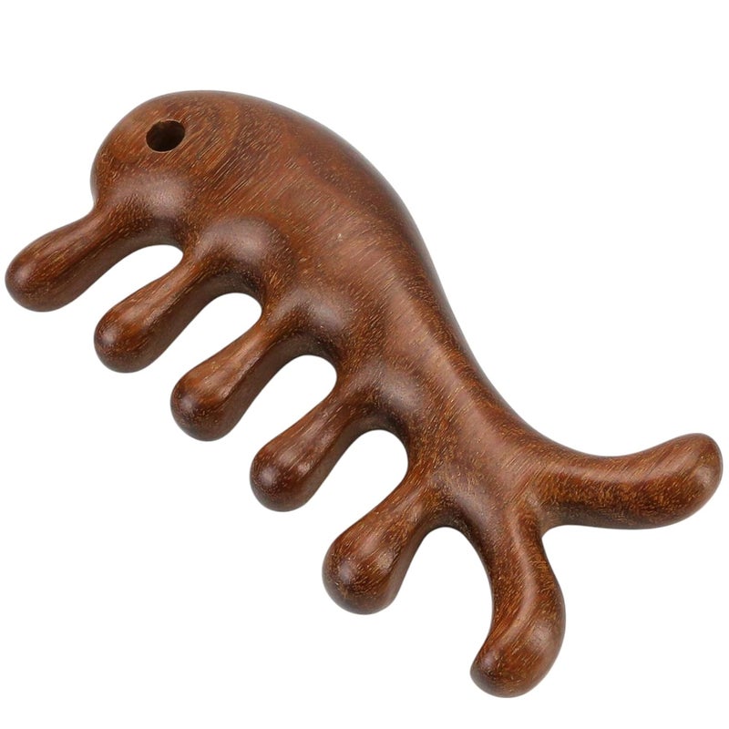BuleVina Sandalwood Scalp Massage Comb Wooden Gua Sha Tool for Hair and Body Natural Wood Brown Wide Tooth Massager Acupressure Tools for Face Relief Portable Tool for Women and Men - Image 1