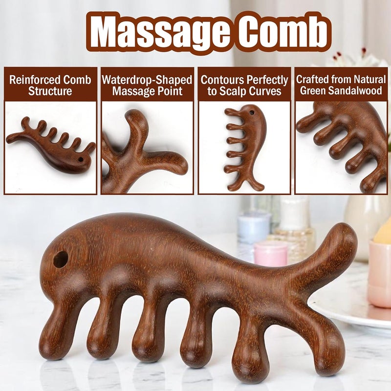 BuleVina Sandalwood Scalp Massage Comb Wooden Gua Sha Tool for Hair and Body Natural Wood Brown Wide Tooth Massager Acupressure Tools for Face Relief Portable Tool for Women and Men - Image 3