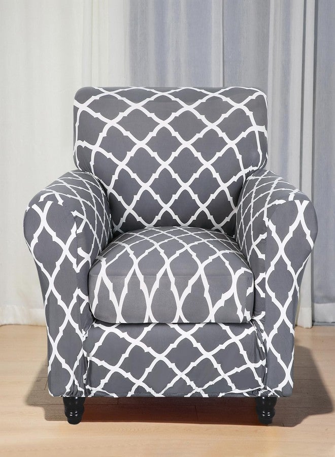 SearchI Stretch Sofa Cover Printed Couch Covers, Floral Pattern 2 Piece Armchair Slipcover with Separate Chair Cushion Cover, Washable Furniture Protector for Living Room(Armchair, Gray+White) - Image 2