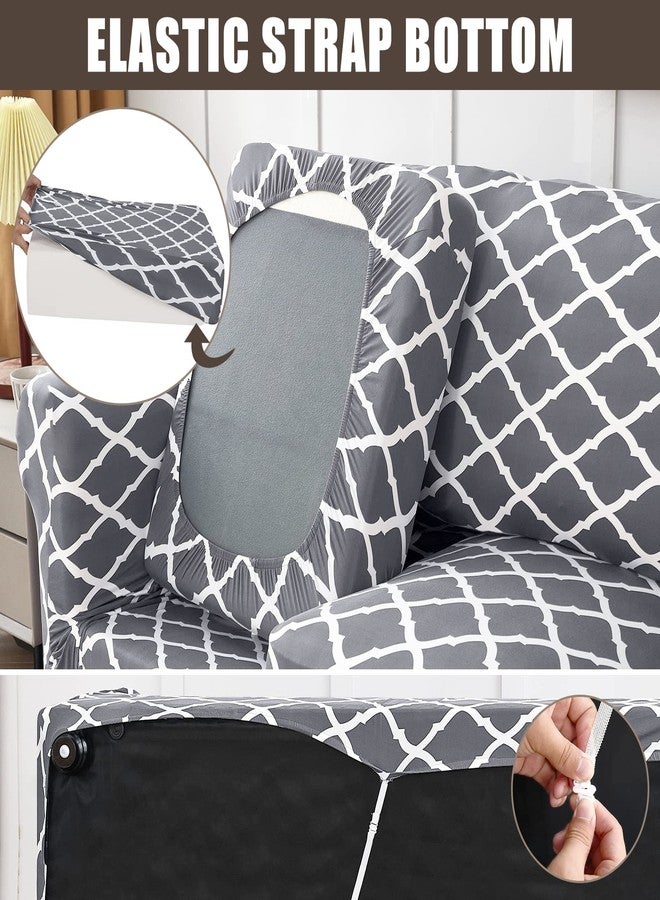 SearchI Stretch Sofa Cover Printed Couch Covers, Floral Pattern 2 Piece Armchair Slipcover with Separate Chair Cushion Cover, Washable Furniture Protector for Living Room(Armchair, Gray+White) - Image 4