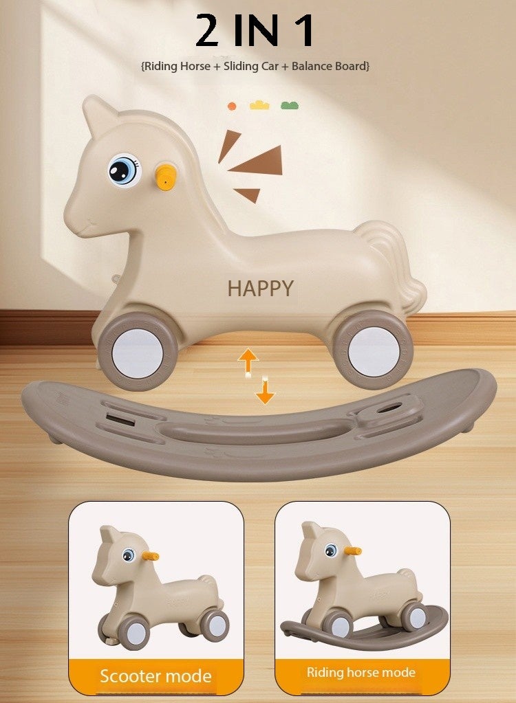 Kids Rocking Horse Ride On Toy 2 in 1 Baby Rocking Horse and Balance Bike with Detachable Balance Board and Silence Wheels for Toddler 1-7 Years, K-616 (Coffee)  - Image 3